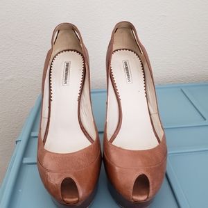 Emporio Armani brown peep toe pumps